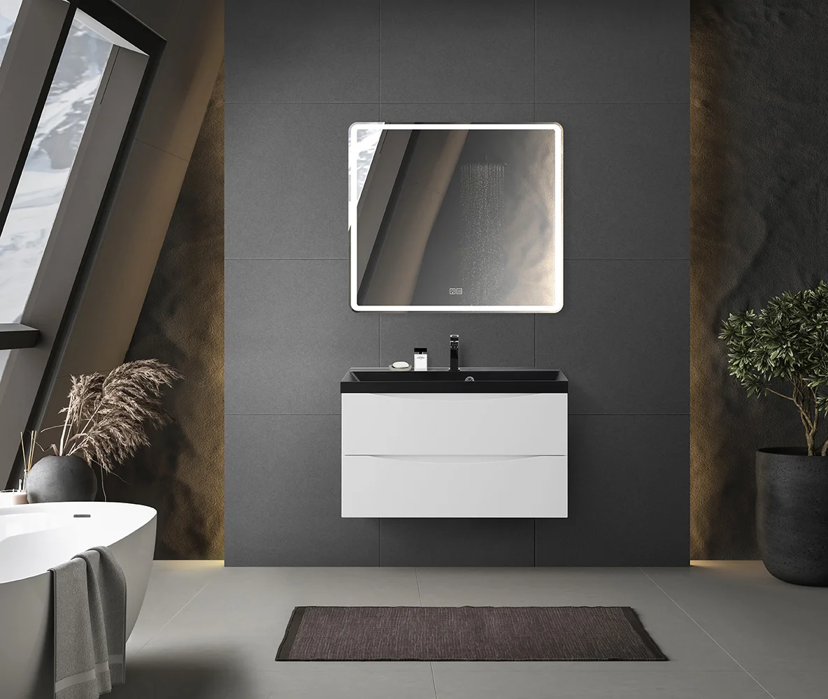 Приобрести belbagno тумба с раковиной marino 90 см, подвесная bianco opaco, чёрная раковина