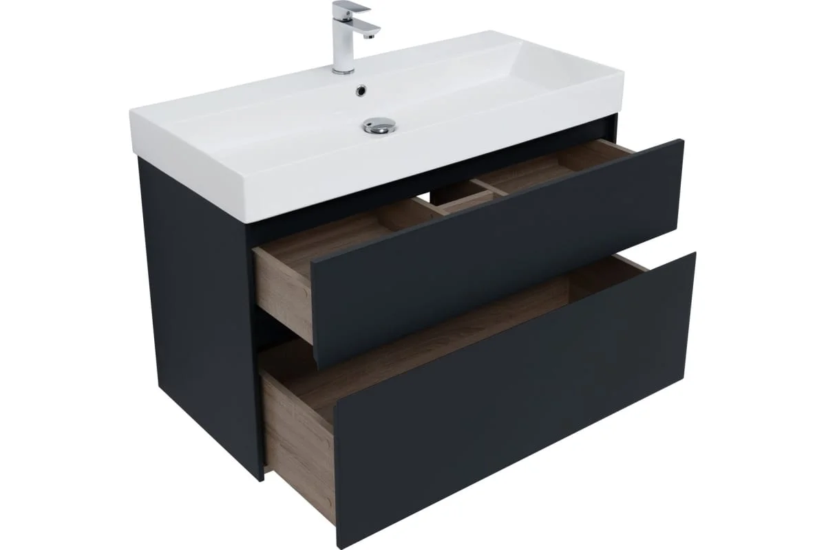 Приобрести aquanet тумба с раковиной бруклин 100 см, антрацит матовая