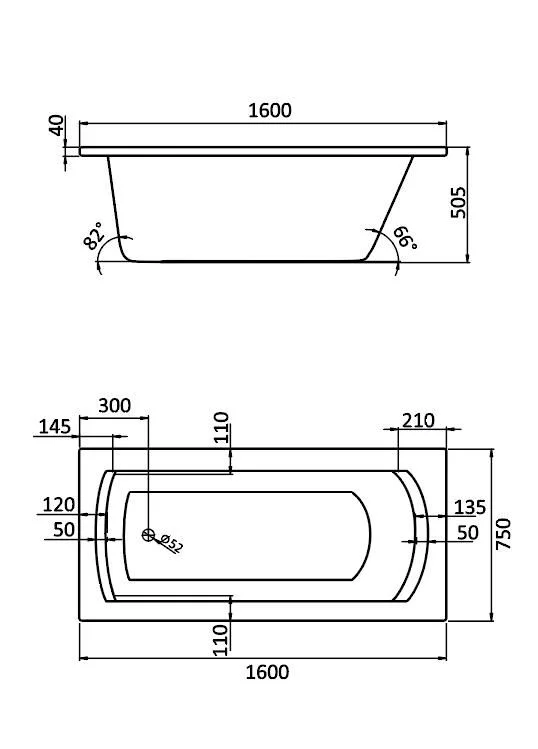 Приобрести акриловая ванна, прямоугольная монако xl 160х75 см, белая