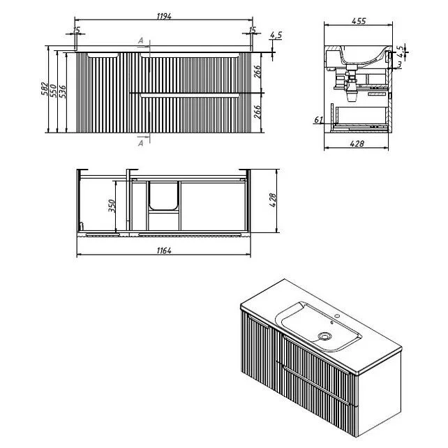 Приобрести caprigo тумба с раковиной termin-smalty stripe 120 см, левая, кремовая, эмаль