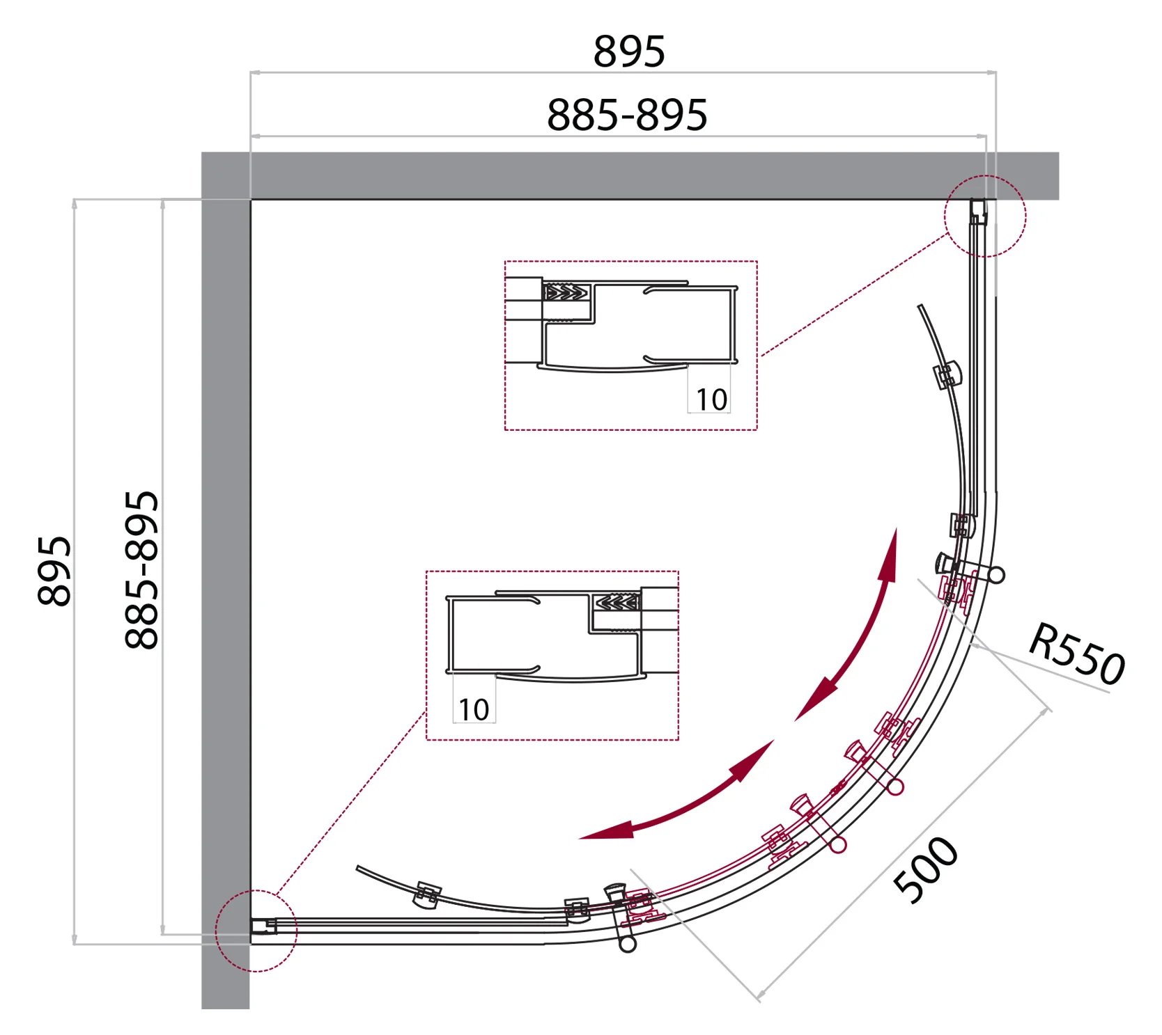 Приобрести belbagno душевое ограждение 90х90 см uno-195-r-2-90-ch-cr