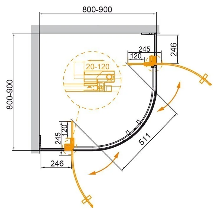 Приобрести cezares душевое ограждение slider 80/90х80/90см slider-r-2-80/90-c-nero