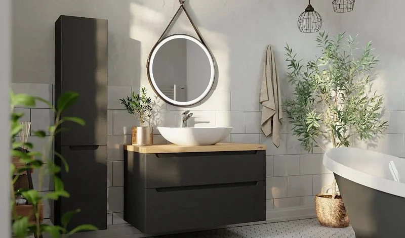 Приобрести jorno тумба подвесная wood 80 см со столешницей светлое дерево, антрацит