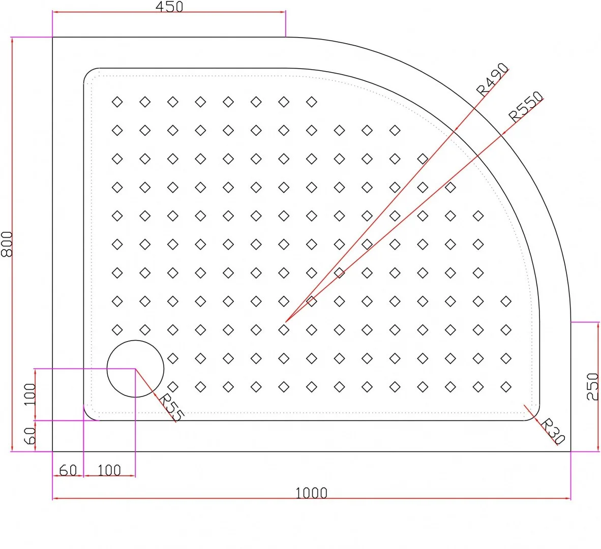 Приобрести cezares поддон акриловый tray 100х80см tray-a-rh-100/80-550-15-w-l