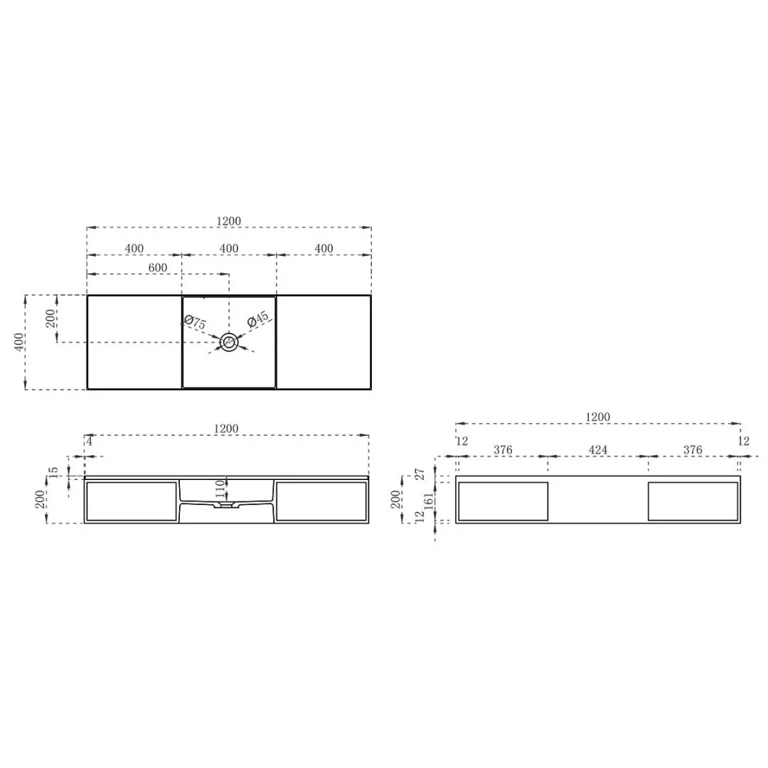 Приобрести vincea раковина подвесная solid surface 120х40 см, белая матовая vwb-6s212mw