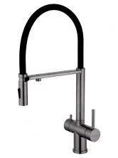 Смеситель для кухни с гибким изливом и подключением фильтра WONZON & WOGHAND, Темный графит (WW-88458009-BGM)