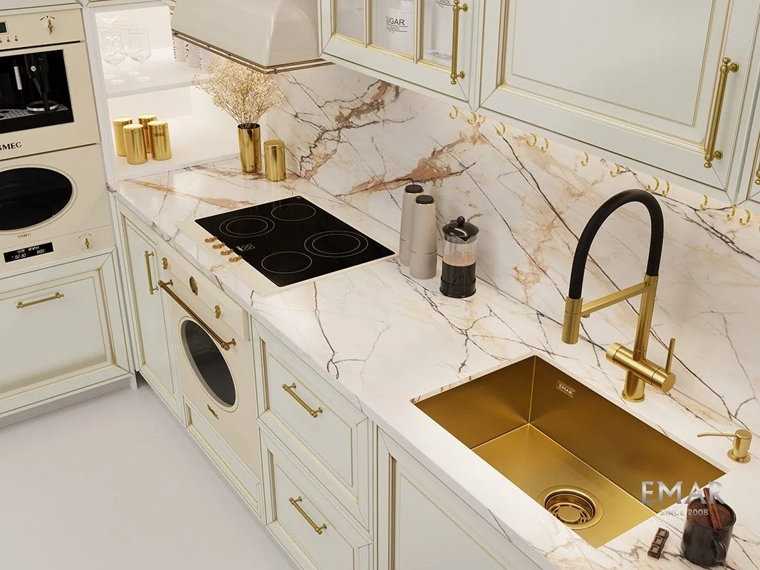 Приобрести emar кухонная мойка 59х42 см, золото emb-132 pvd emb-128a pvd nano golden