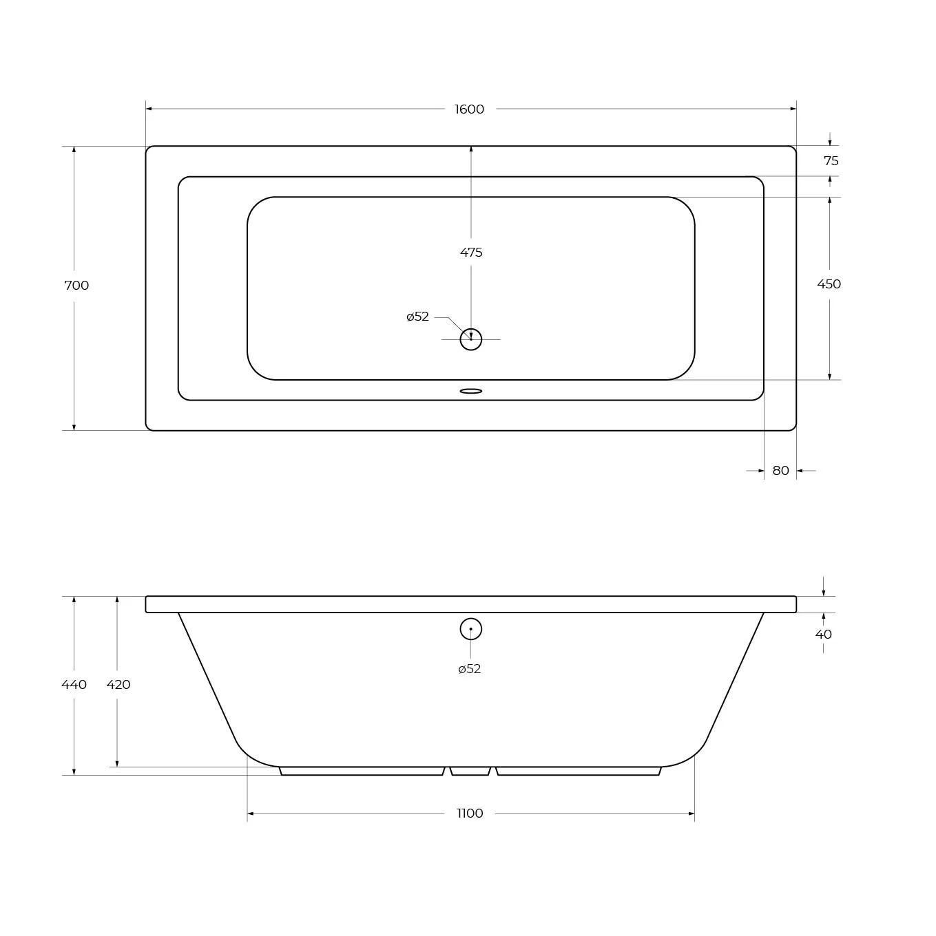 Приобрести cezares акриловая ванна plane 160х70 см. белая plane-160-70-42-w37