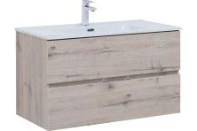 Aquanet Тумба с раковиной Алвита New 90 см, 2 ящика, дуб веллингтон белая