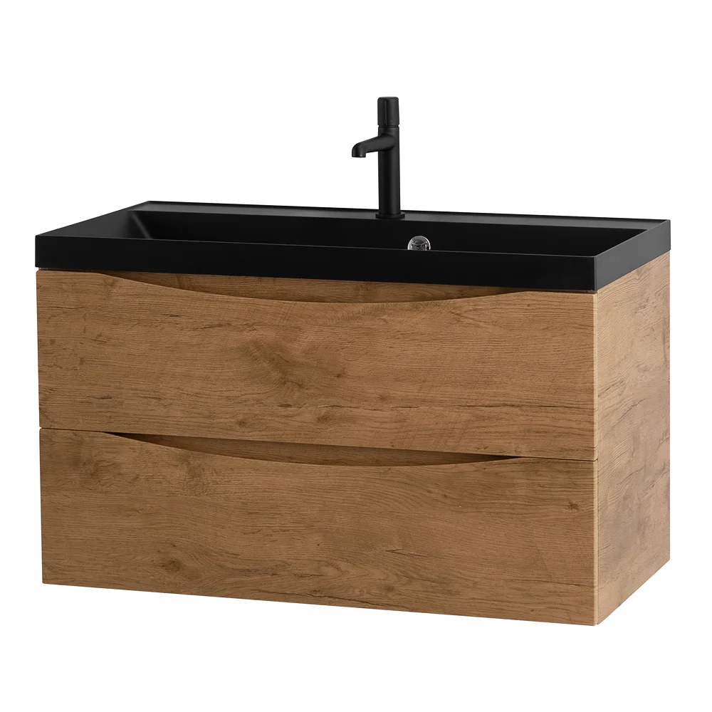Приобрести belbagno тумба с раковиной marino 80 см, подвесная rovere nature, чёрная раковина