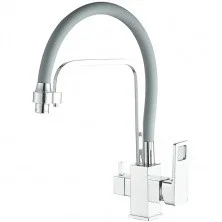 HAIBA Смеситель для кухни 420 мм, гибкий излив, серый\хром HB-76615