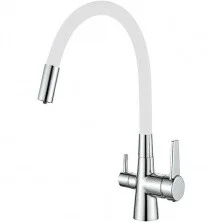 HAIBA Смеситель для кухни 370мм, гибкий излив, белый\хром HB-76858-8