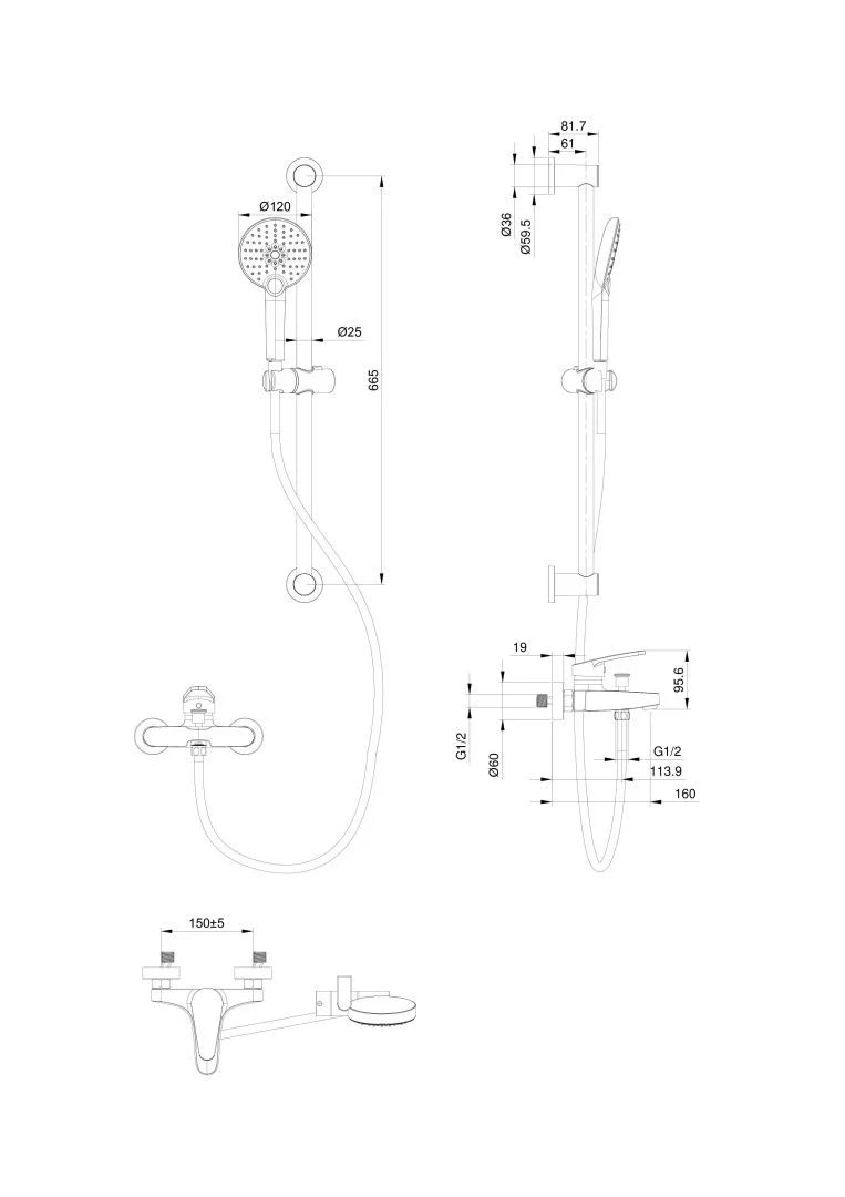 Приобрести смеситель для ванны с душевым гарнитуром wonzon & woghand, черный матовый (ww-c2501-mb)