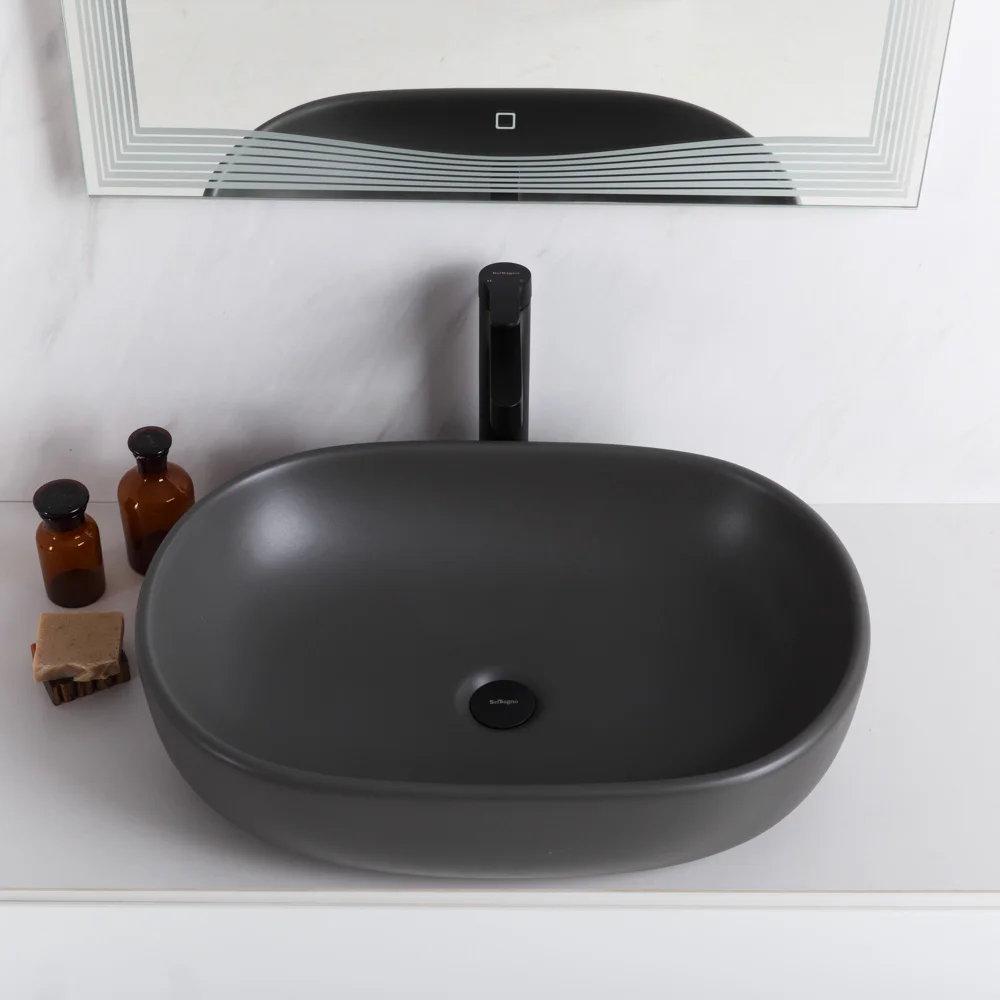 Приобрести belbagno накладная раковина 60х42 см, серый матовый bb1084-h311