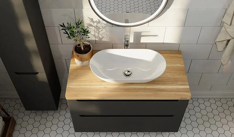 Приобрести jorno тумба подвесная wood 80 см со столешницей светлое дерево, антрацит