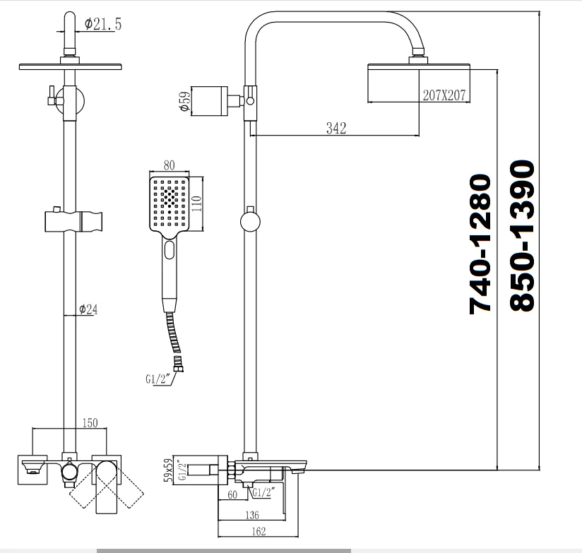 Приобрести savol душевая система d 207мм, квадратная, хром s-601144-1