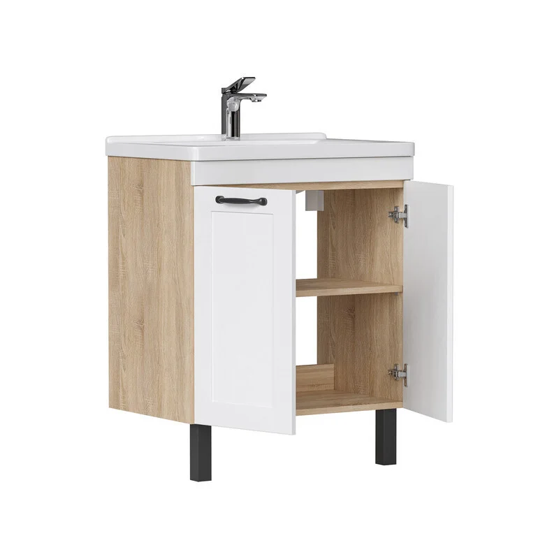 Приобрести equil тумба напольная с раковиной lago 60 см, белая\светлое дерево tnlago60.2d-04