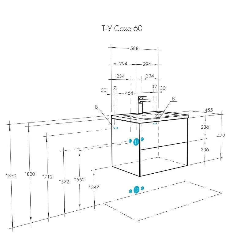 Приобрести тумба подвесная с раковиной акватон сохо 60 см, белый глянцевый