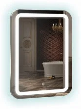 Azario Зеркало Мальта New 55х80 см, белый, с подсветкой, сенсорный выключатель, диммер, часы, подогрев LED-00002380