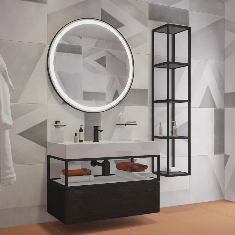 Приобрести cezares зеркало cadro 100х100 см, металлическая рама, подсветка, сенсорное включение czr-spc-cadro-1000-led-tch-warm