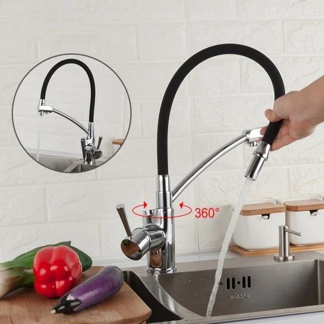 Приобрести gappo смеситель для кухни g4398-11 с фильтром и гибким изливом, хром\черный 99773