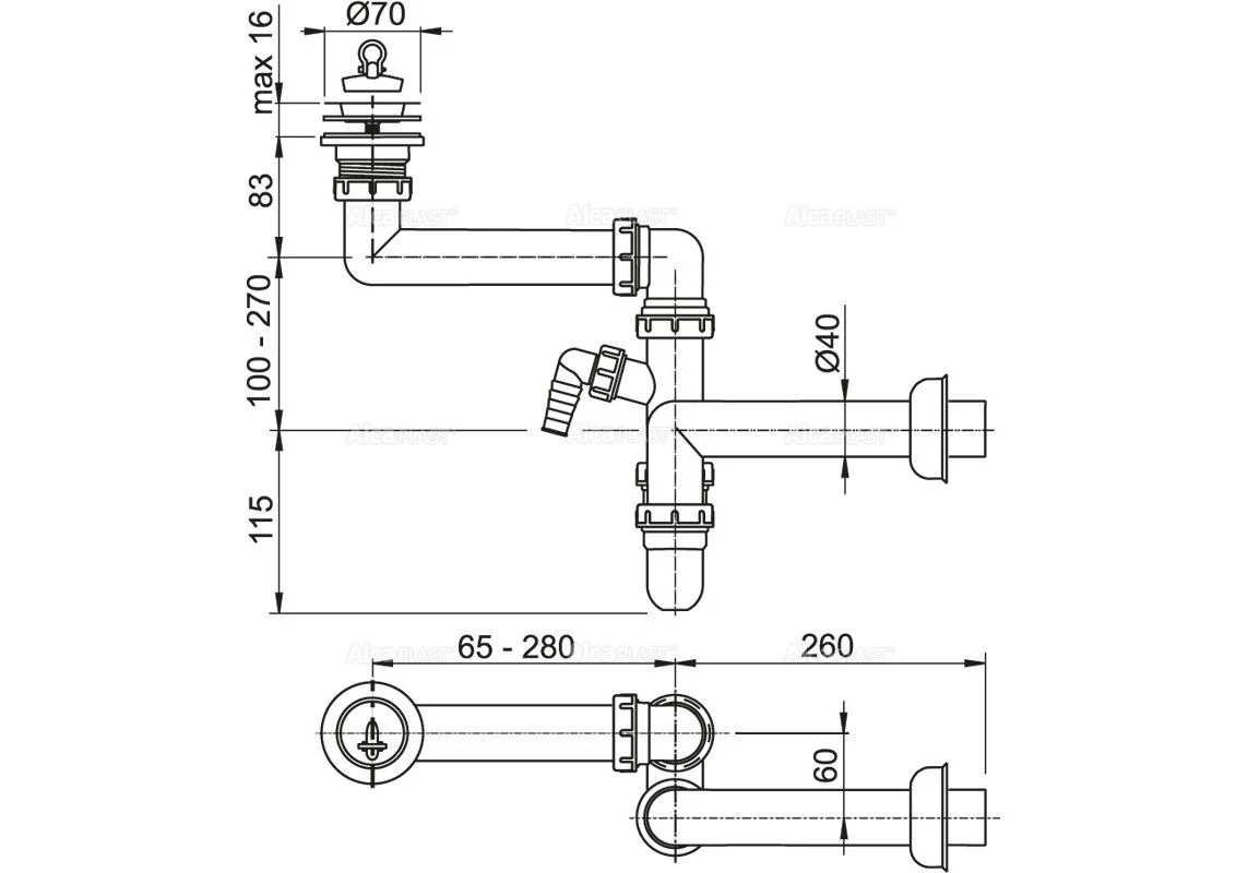 Приобрести сифон для мойки alcaplast a870p-dn40 