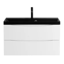BelBagno Тумба с раковиной MARINO 80 см, подвесная Bianco Opaco, чёрная раковина
