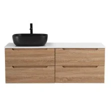BelBagno Тумба со столешницей ETNA 120 см, подвесная Rovere Bianco, раковина слева