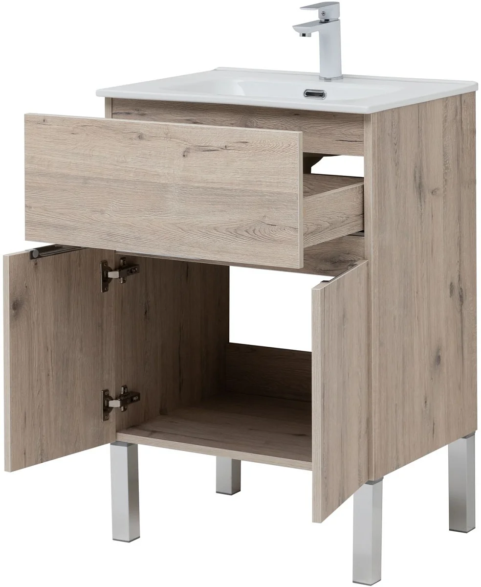 Приобрести aquanet тумба с раковиной алвита new 60 см, 1 ящик, 2 дверцы, дуб веллингтон белая