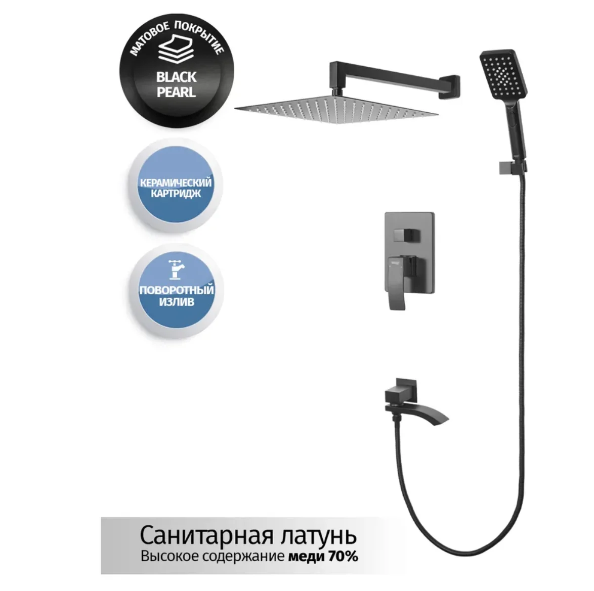 Приобрести grocenberg встраиваемая душевая система, черная матовая gb5007bl