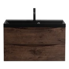 BelBagno Тумба с раковиной MARINO 80 см, подвесная Rovere Moro, чёрная раковина