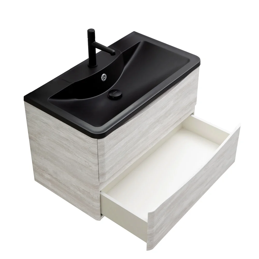 Приобрести belbagno тумба с раковиной acqua 80 см, подвесная rovere vintage bianco, чёрная раковина