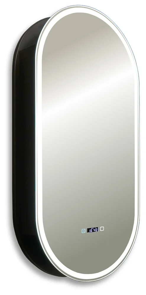 Приобрести зеркало-шкаф azario soho black 50х100 см. с подсветкой, сенсорный вкл. жк-часы, подогрев, диммер, черный led-00002612