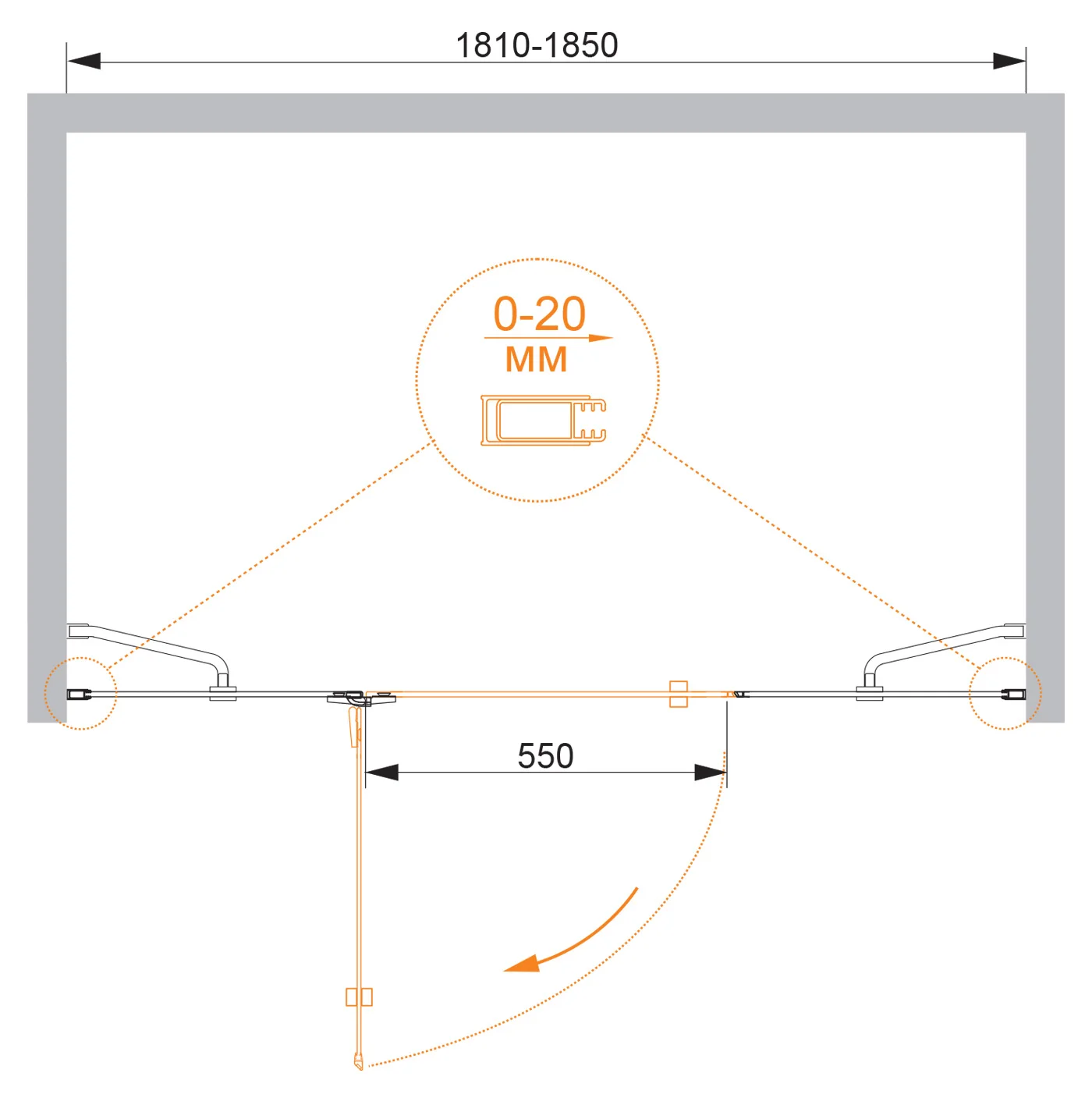 Приобрести cezares душевая дверь bergamo 185 см, хром bbergamo-w-b-13-90+60/40-c-cr-l