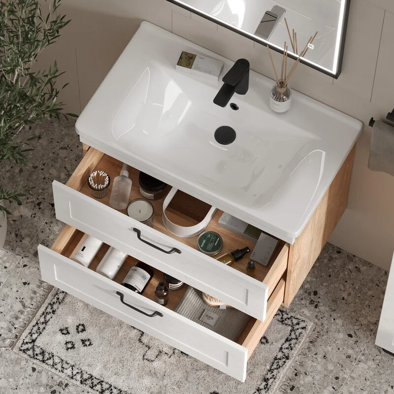 Приобрести equil тумба подвесная с раковиной lago 80 см, белая\светлое дерево tplago80.2y-04