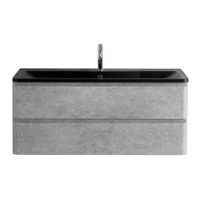 BelBagno Тумба с раковиной ALBANO 120 см, подвесная Cemento Verona Grigio, чёрная раковина