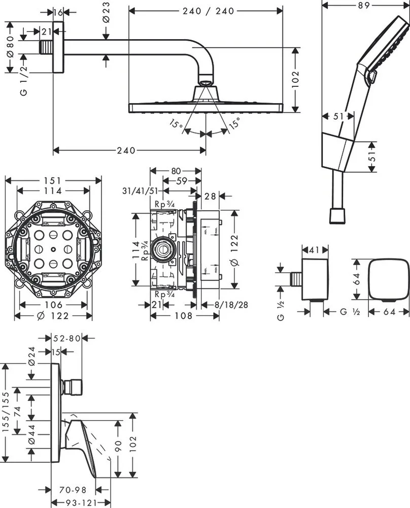 Приобрести 27957000 набор встраиваемого душа design showerset crometta e/logis, хром
