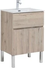 Aquanet Тумба с раковиной Алвита New 60 см, 1 ящик, 2 дверцы, дуб веллингтон белая