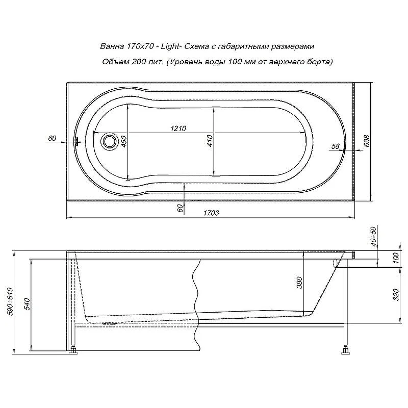 Приобрести aquanet акриловая ванна light 170x70 см, белая