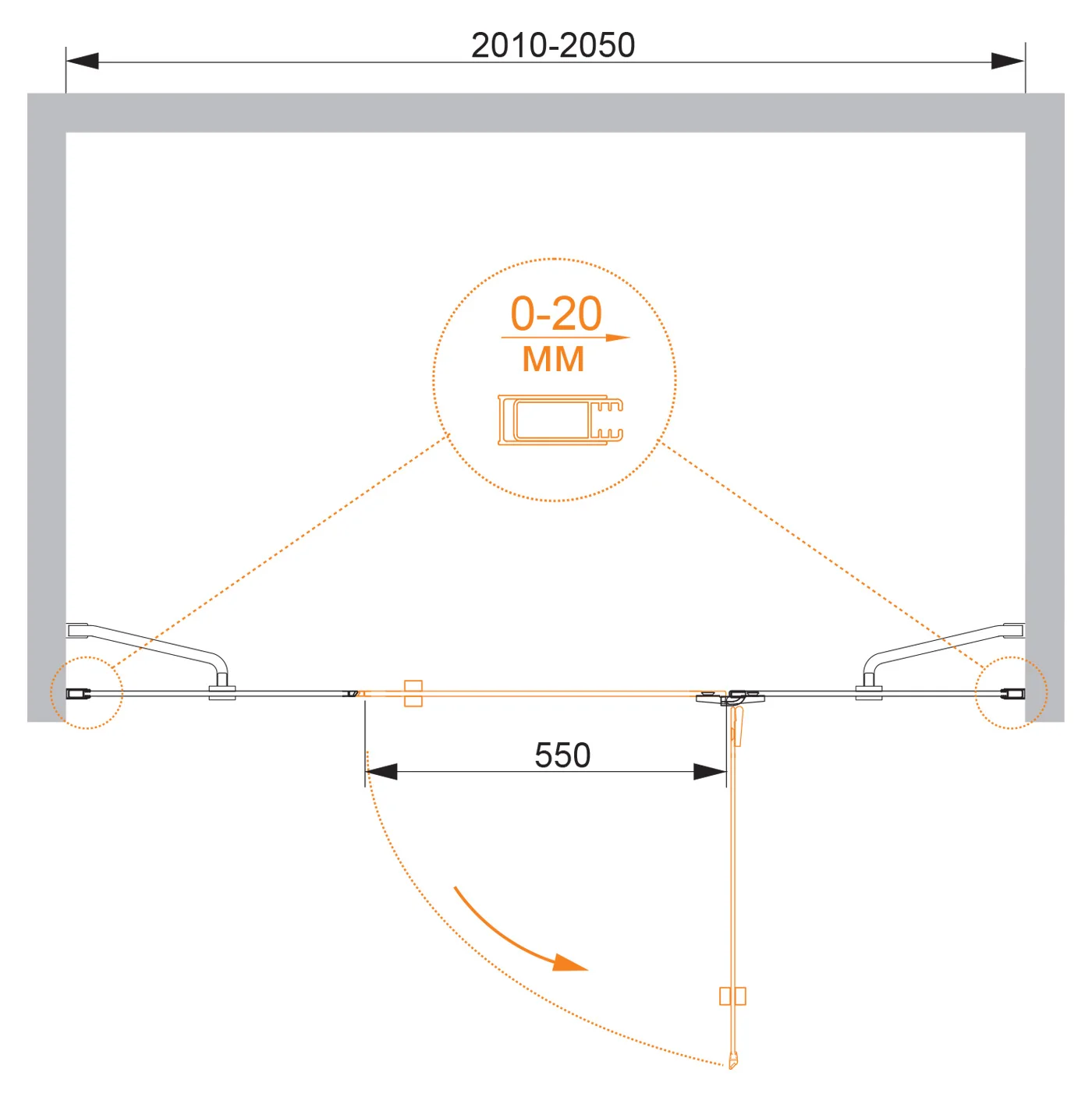 Приобрести cezares душевая дверь bergamo 205 см, хром bergamo-w-b-13-90+60/60-c-cr-r