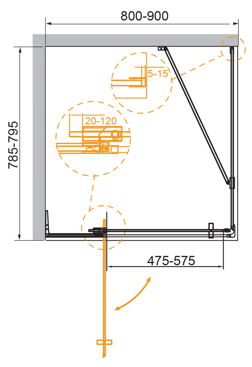 Приобрести cezares душевое ограждение slider 80х80 см, бронза\хром slider-ah-1-80-80/90-br-cr
