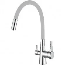 HAIBA Смеситель для кухни 370мм, гибкий излив, серый\хром HB-76858-3