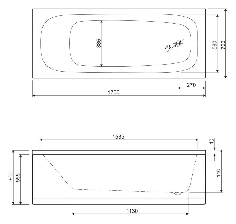 Приобрести cezares акриловая ванна eco 170x70см, eco-170-70-41-w37