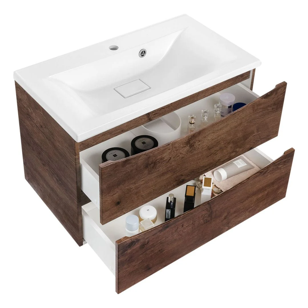 Приобрести vincea тумба подвесная mia 75 см, темное дерево с белой раковиной vmc-2ma750rw;vcb-3m750w