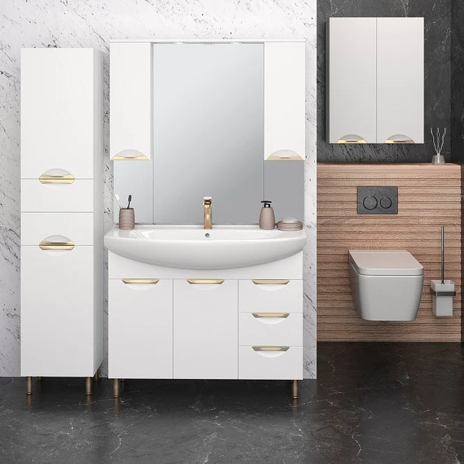 Приобрести aqua de marco зеркало-шкаф eleganse 105 см, белый\золото 1105cgele