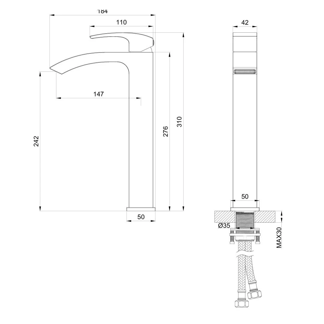 Приобрести смеситель для раковины высокий wonzon & woghand fit, темный графит (ww-88239009-bgm)