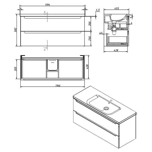 Приобрести caprigo тумба с раковиной termin-albero 120 см, альберо, шпон