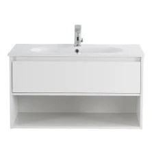BelBagno Тумба c раковиной KRAFT 80 см, с одним ящиком и полкой, подвесная Bianco Opaco, белая раковина