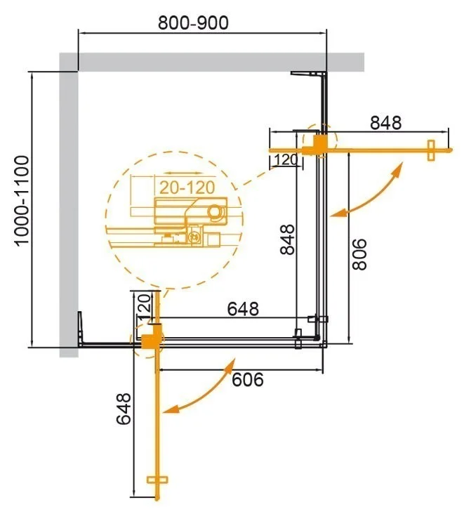 Приобрести cezares душевое ограждение slider 80х100см slider-ah-2-80/90-100/110-grigio-cr