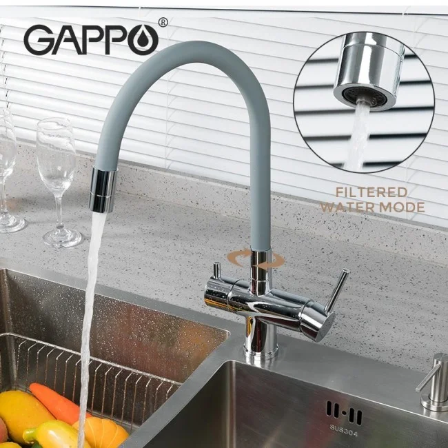 Приобрести gappo смеситель для кухни g4398-30 с фильтром и гибким изливом, хром\серый 34150